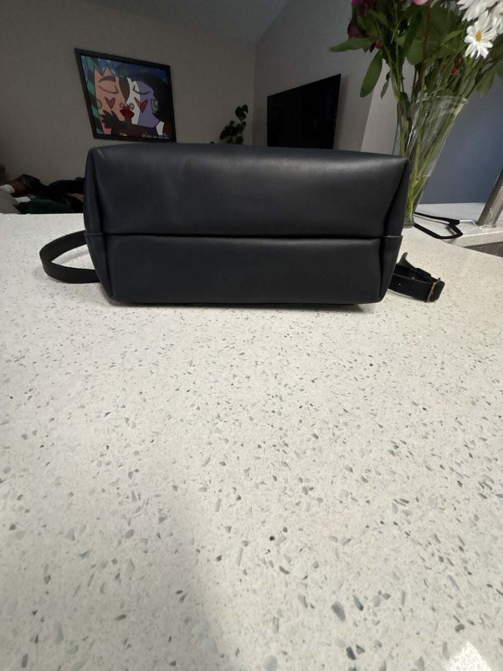 Black Leather Crossbody Tote Bag - Minimalist Everyday Style - Picture 7 of 13